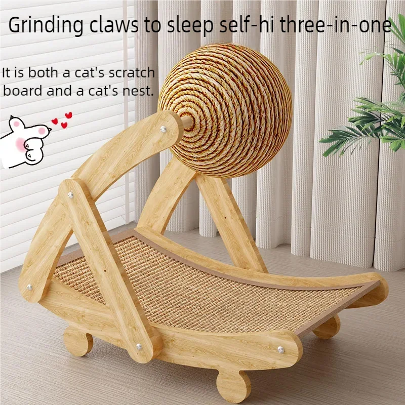 

Multifunctional Cat Scratcher Bed Hanging Scratching Ball Wooden Frame Stable Structure For Cats Grinding Claws Sleeping Playing