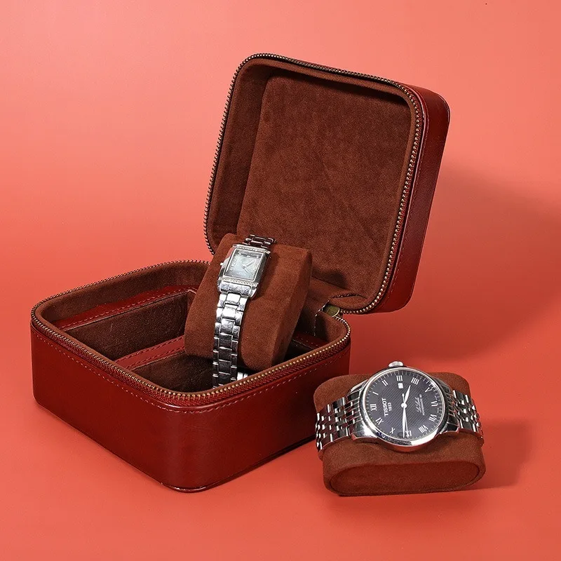 Portable Watch Storage Case 2 Slot Watches Box Zipper Travel Watch Packaging Boxes Small Leather Watches Organizer for Men