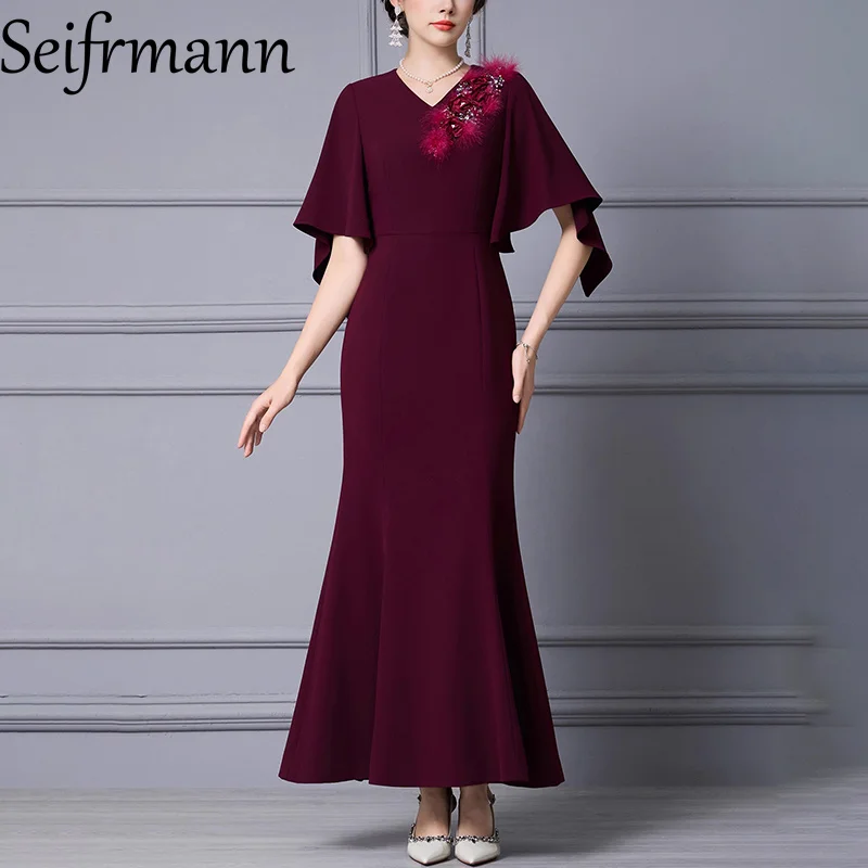 Seifrmann – robe queue de poisson pour femmes, nouvelle mode, col en v, manches à sept points, tempérament scintillant, taille, printemps 2026