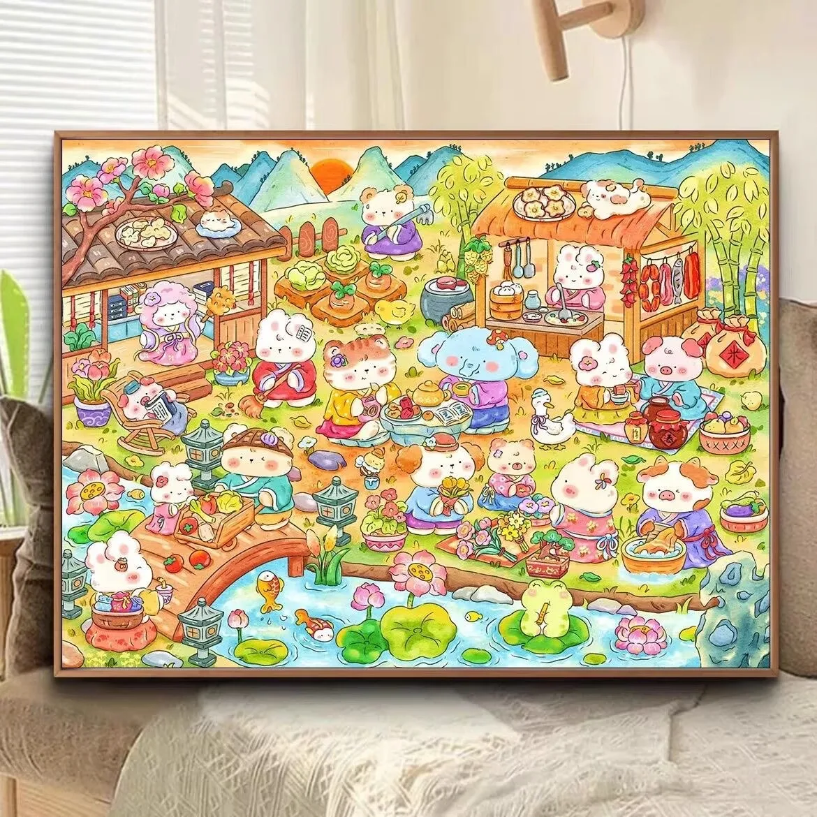 9CT 120X90CM Cartoon Animals Needlework,DIY Living Room Printed Cross Stitch,Set For Embroidery Kit Full Cotton Threads