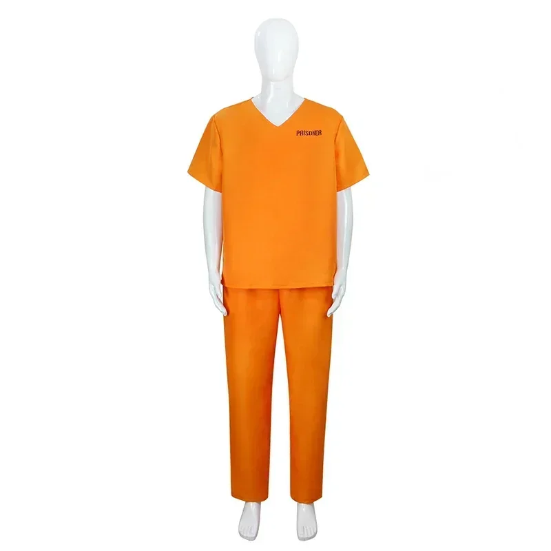 Halloween Cosplay Prisoner Costume Adult Man Woman Orange prison 2PCS set convict Adult Inmate Costume Orange Prisoner Jumpsuit