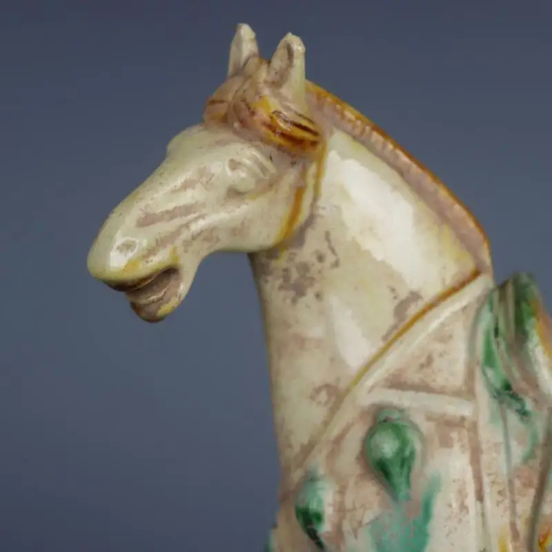 Chinese Tang Tri-Color Glazed Ceramics White War Horse Porcelain Statue 8.3 inch