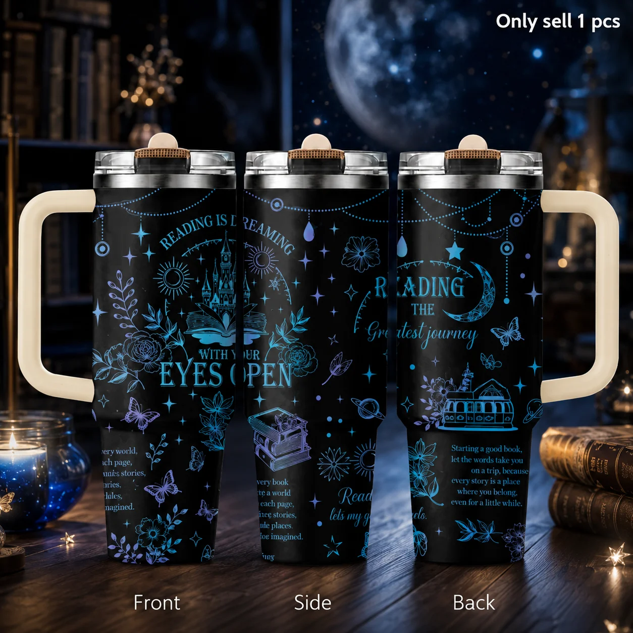 Reading Dreamy Celestial Book Vacuum Flasks 40oz 3rd Gen Vacuum Insulated Stainless Steel Tumbler Cup With Handle Straw Lid