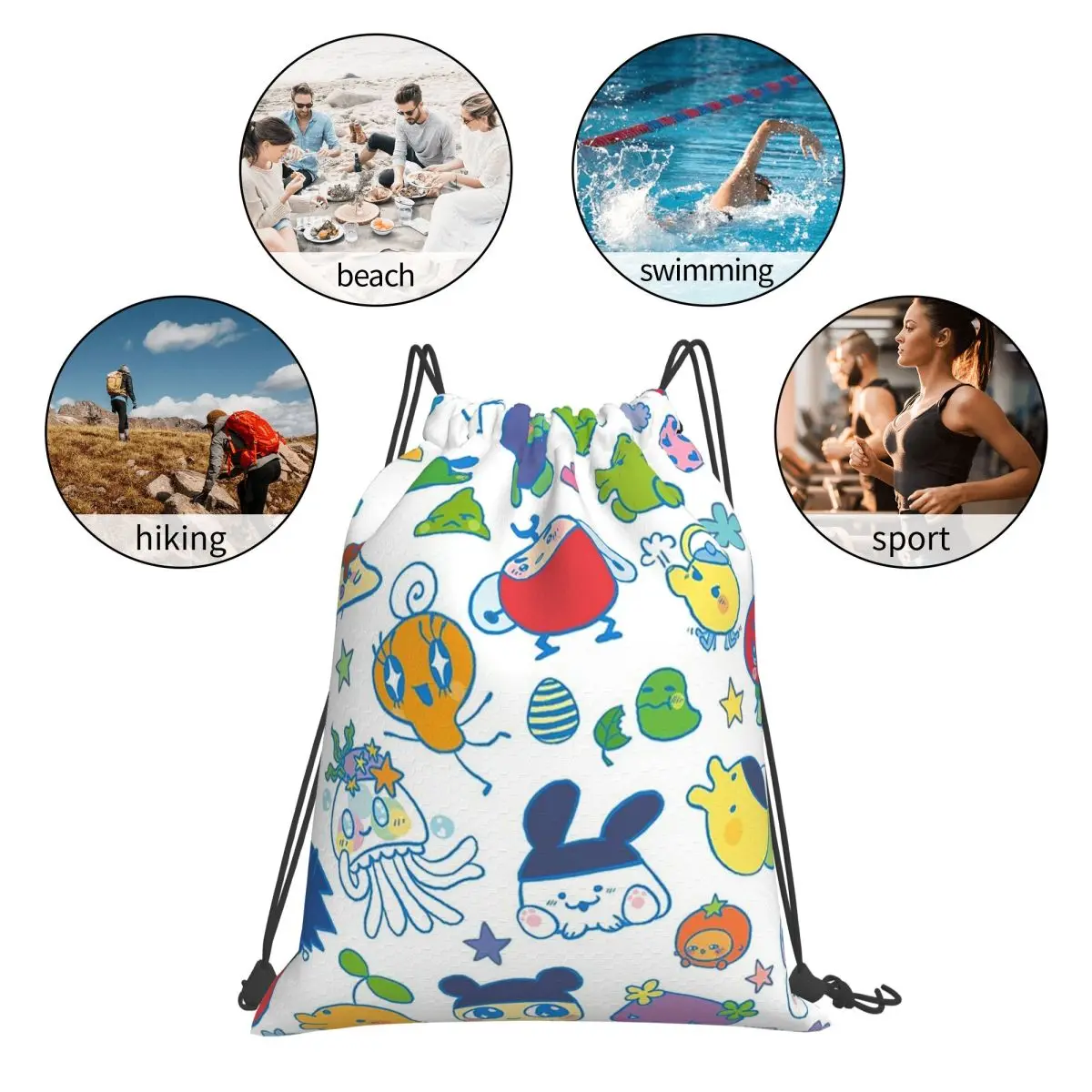 Tamagotchi Friends Backpacks Multi-function Drawstring Bundle Pocket Sundries Bag Book Bags For Man Woman Students