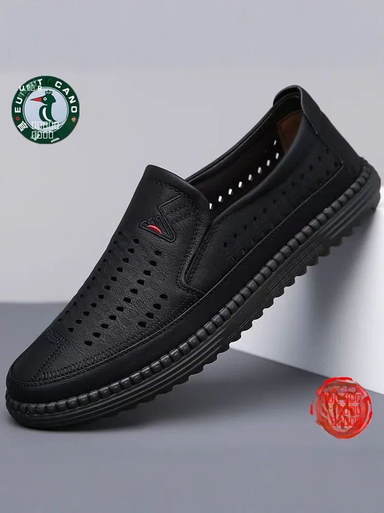 

Мужские летние дышащие повседневные кожаные туфли EUROTUCANO с деревянным узором в виде птицы, без шнурков, с перфорацией, удобные, из натуральной кожи.