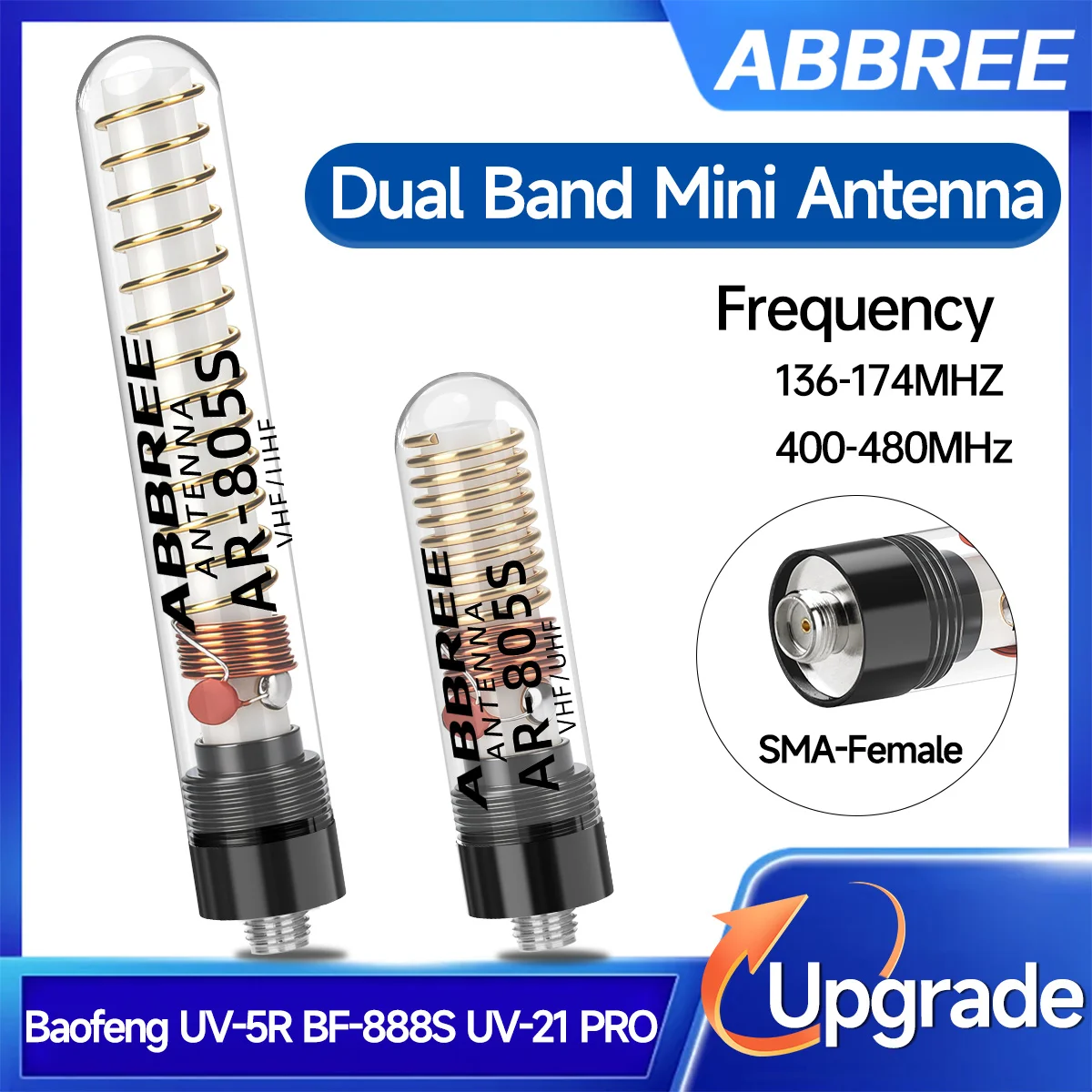 ABBREE AR‑805S High Gain Short Antenna SMA‑Female Dual Band VHF UHF Antenna for Baofeng UV‑5R Quansheng UV K5 UVK1 Walkie Talkie