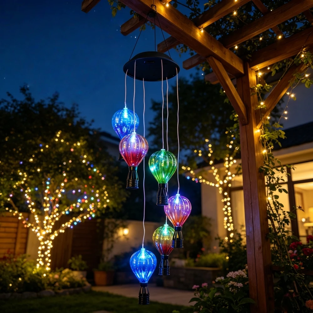 1PC Solar Hanging Hot Air Balloon Lights, Waterproof Multicolor Lights for Outdoor Patio Garden Holiday Wedding Decoration