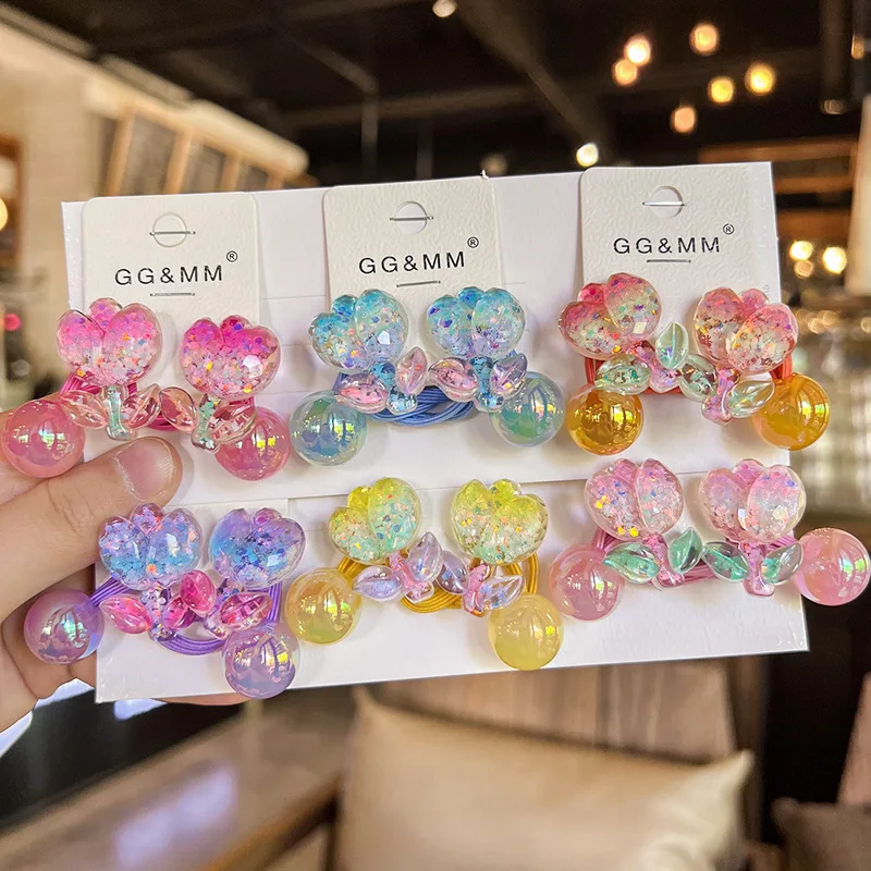 Gradient Tulip Hair Ties Korean Style Cartoon Elastic Ponytail Holders Jelly Beads High Elasticity for Girls