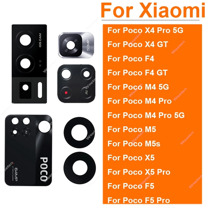 

Back Camera Glass Lens For Xiaomi Poco X4 X5 M4 M5 M5s F4 F5 GT Pro 4G 5G Main Rear Camera Lens Glass Replacement Parts