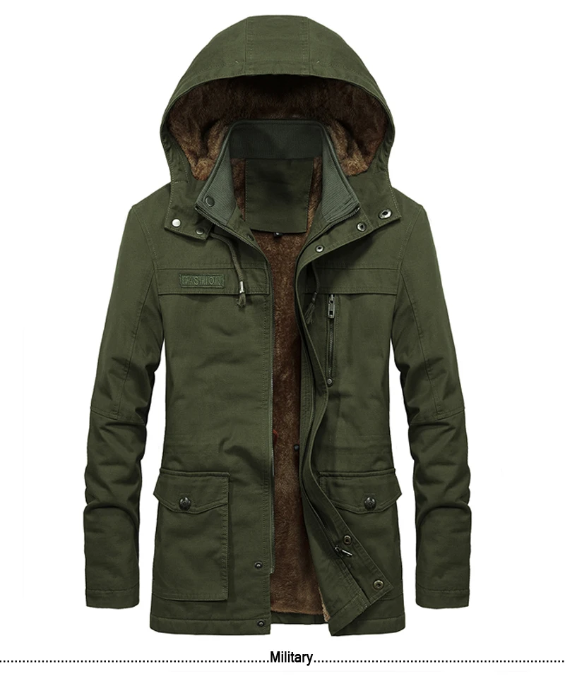 Military Cargo Coat Mens Thick Warm Man Jacket Winter Parkas Casual Cotton Padded Jacket Male Multi-Pocket Fur Hoodies Men Parka