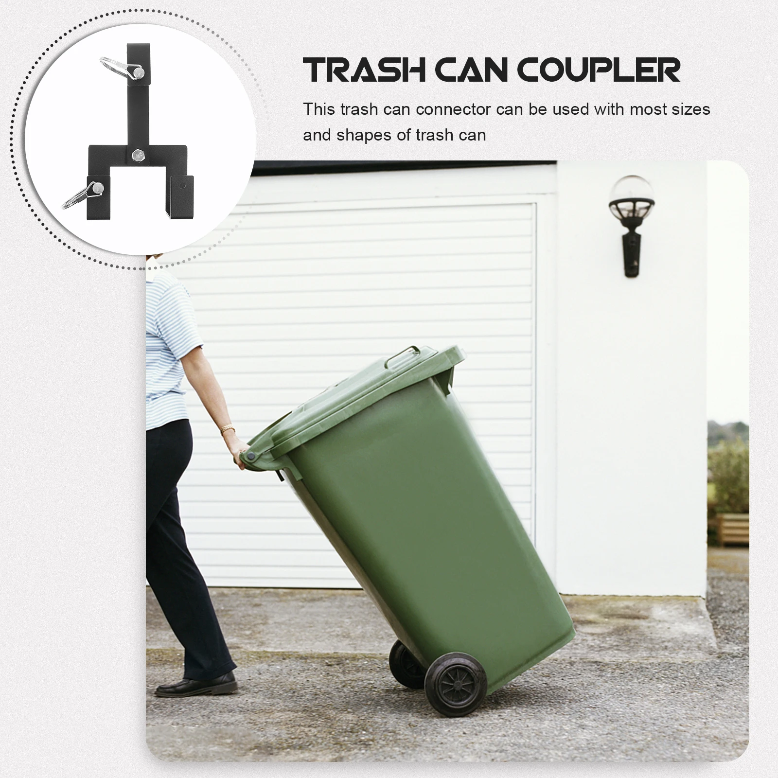 

Trash Can Coupler Steel Connector Hauling Hook for Wheeled Bins Fits Most Sizes Prevents Spills Garbage Container Lock Compact