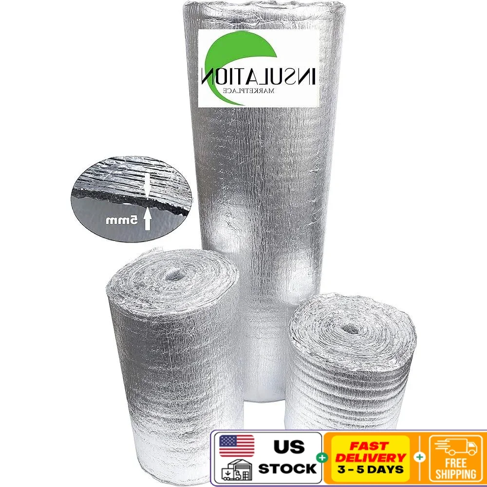 Reflective Insulation Roll R-8 Radiant Barrier Foam Core Duct Wrap 5mm Vapor Sound Fireproof Attics Walls Floors Pipes