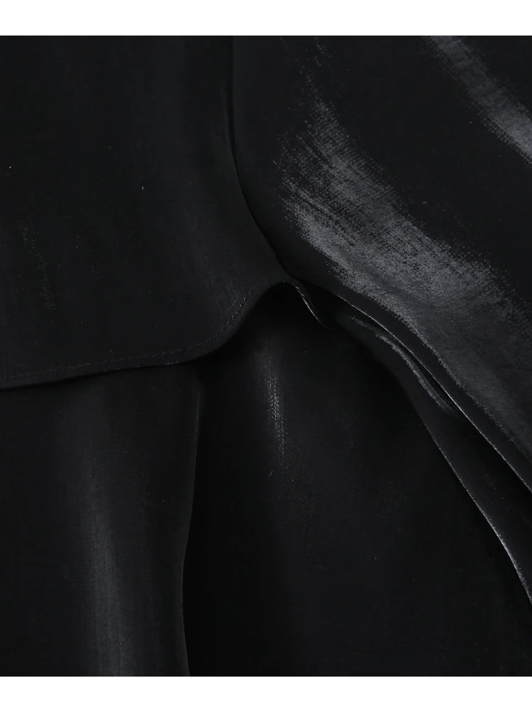 Damska satynowa bluzka 2025, damska, jesienna, nowa moda, dekolt okrągły, długi rękaw, falbana na dole, koszula damska, styl high street, luźne topy.