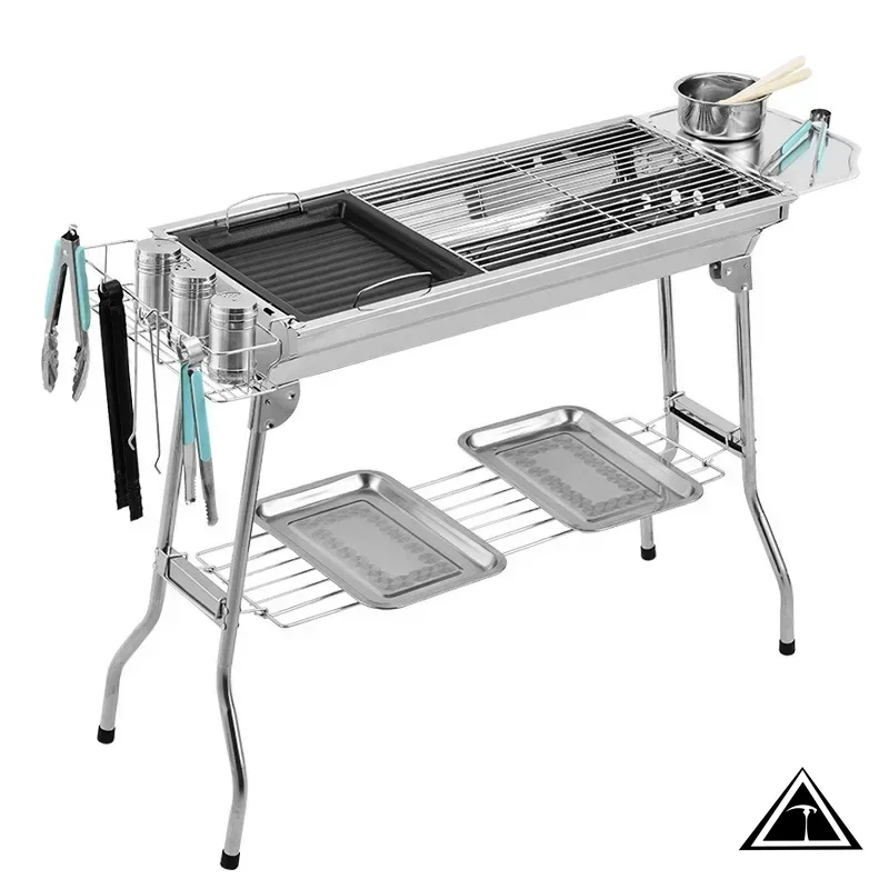 

39in Stainless Steel Charcoal Grill Barbecue Tool Portable Free Installation Handle Folding BBQ Cooking Grid For Park Cooking