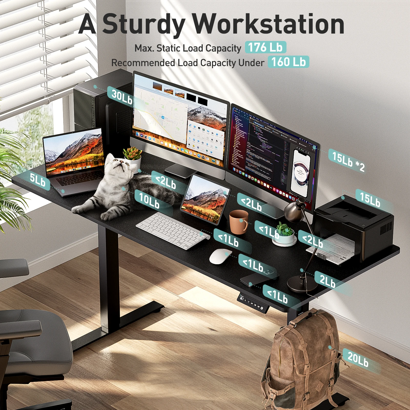 

VVENACE Electric Standing Desk Height Adjustable Desk 63 x 27 inch 4 Memory Height Ergonomic Sit Stand up Desk for Home Office