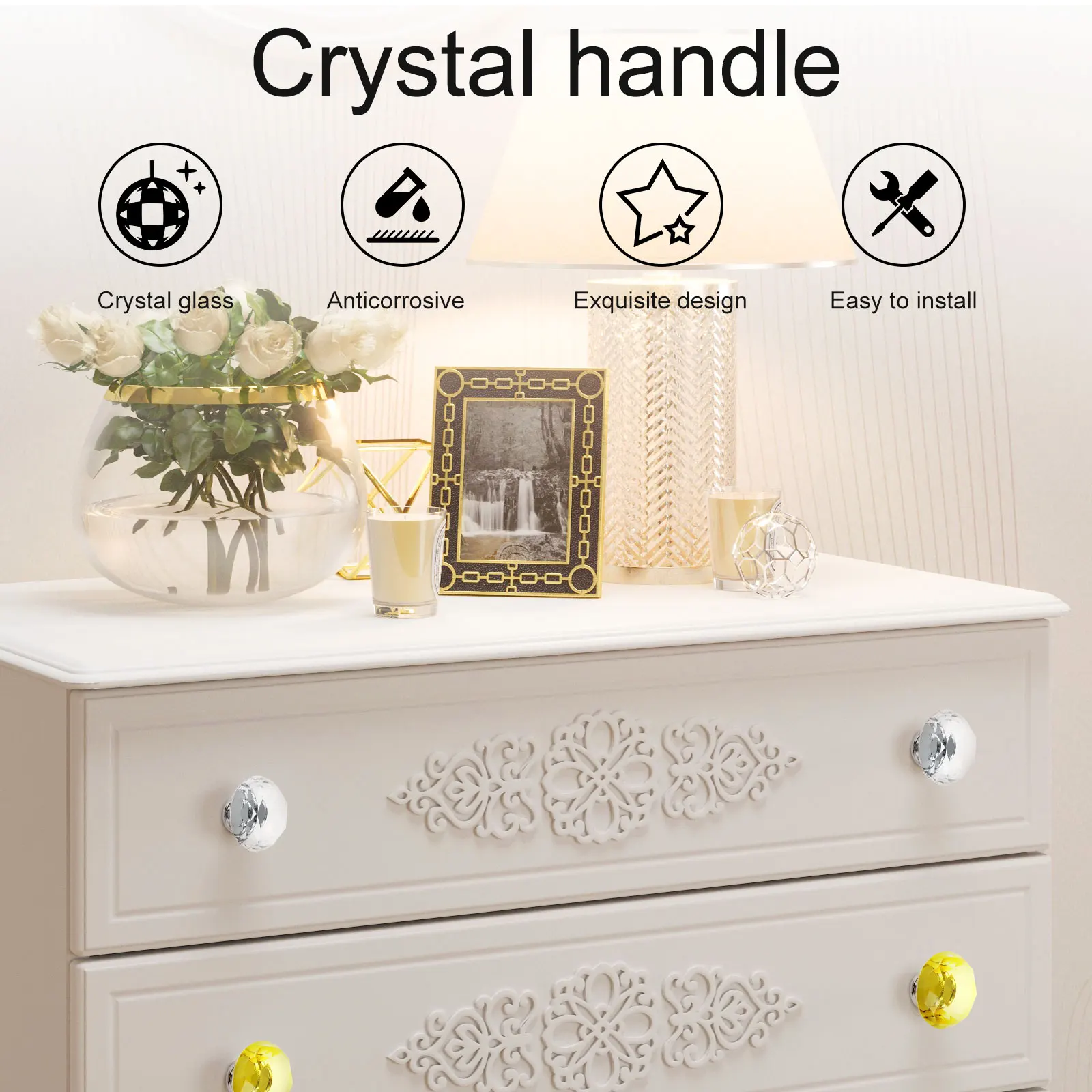 12/20Pcs 30mm Door Knobs Set Colorful Diamond Clear Crystal Glass Zinc Alloy Auxiliary Cabinet Wardrobe Handles Drawer Pull
