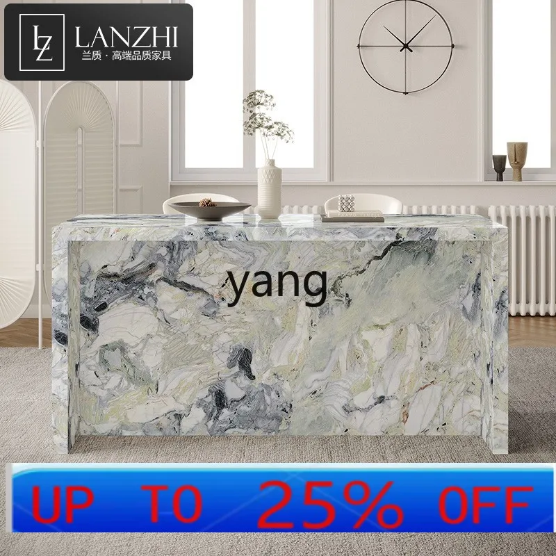 

Lhh light luxury rock slab island dining table integrated quiet wind open kitchen table