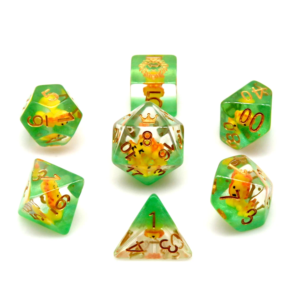 7Pcs/Set DND Dice Transparent Resin Sweet Strawberry Cute Steppe Lion Polyhedral Dice For Role-Playing Table Card RPG Board Game