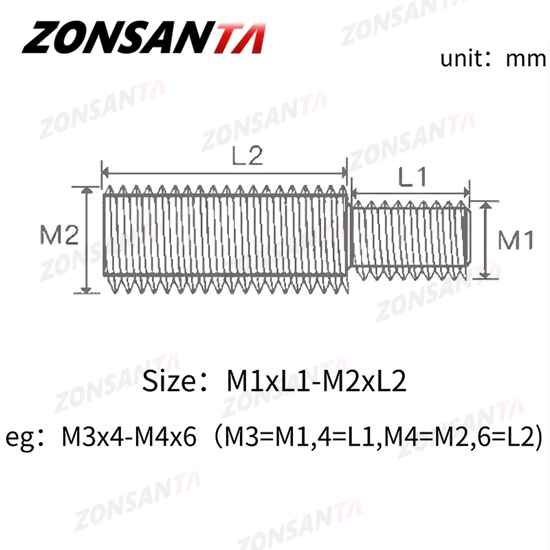 M3 M4 M5 M6 M8 M10 M12 M14 M16 M20 Thread Adapter Male to Male Bolt A2 304 Stainless Steel Conversion Double Head Transfer Screw