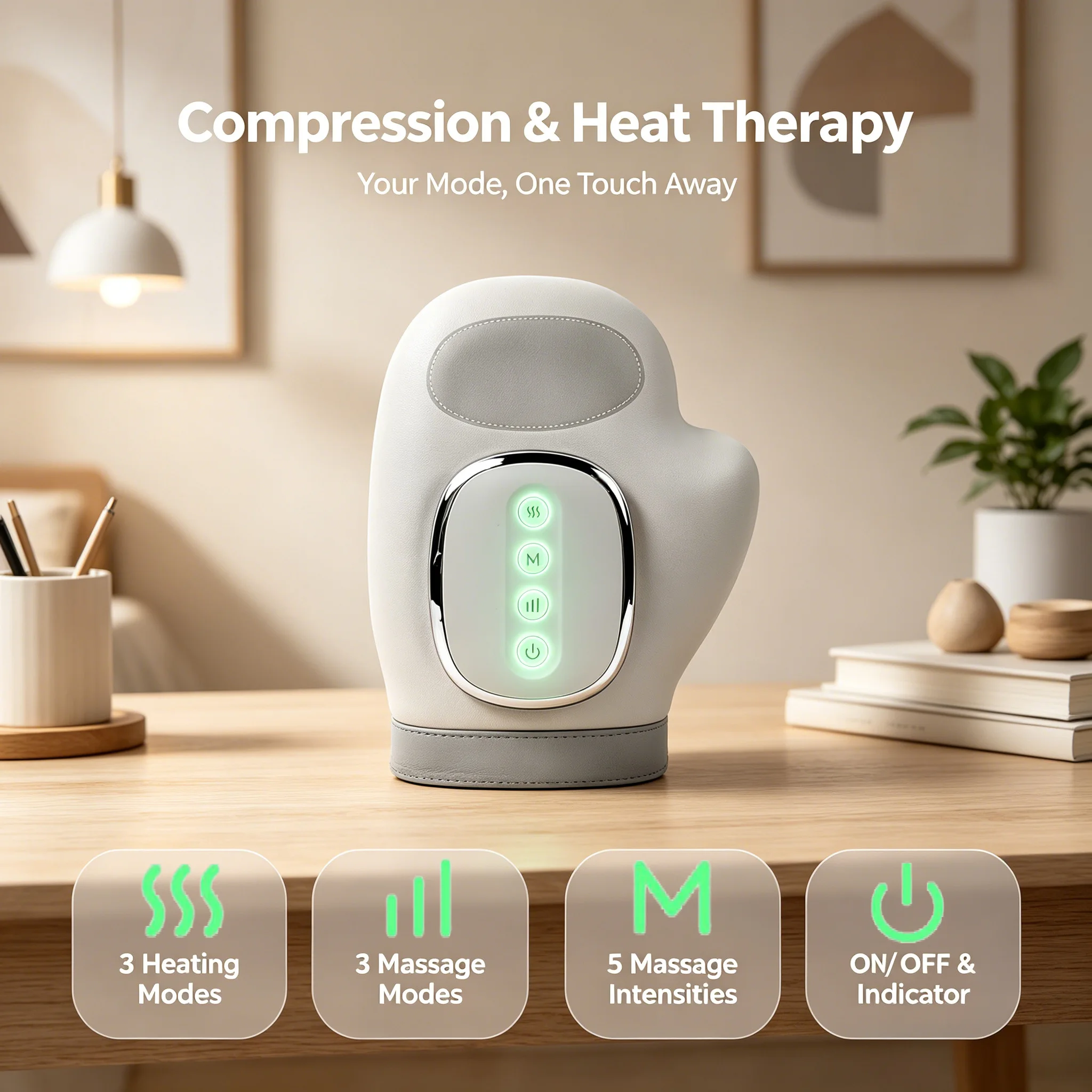 Hand Massager Wireless Heating Air Compression 14 Air Pockets 3 Modes 5 Gears 15 Min Timer Type C Rechargeable Portable for Home