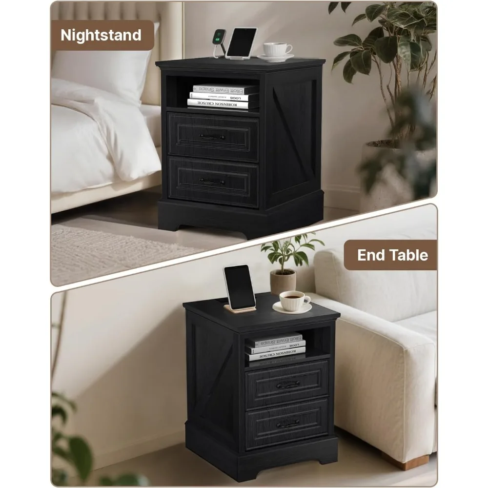 mesa de cabeceira de carregamento de porta dupla com gavetas, mesa final usb/tipo-c de 18"