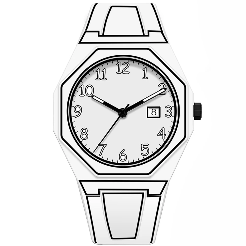 Minimalist Creative Sketching Watch Calendar Digital Waterproof Quartz Watch Men's Clock Watch Manga Sketching Design