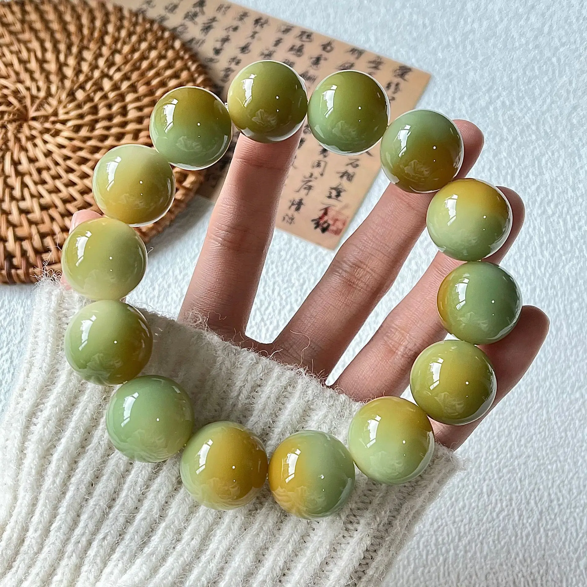 Large Size Green Floating Bodhi Large Round Bracelet For Men And Women Plate Playing Bead String High Throw Large-Sized Buddha