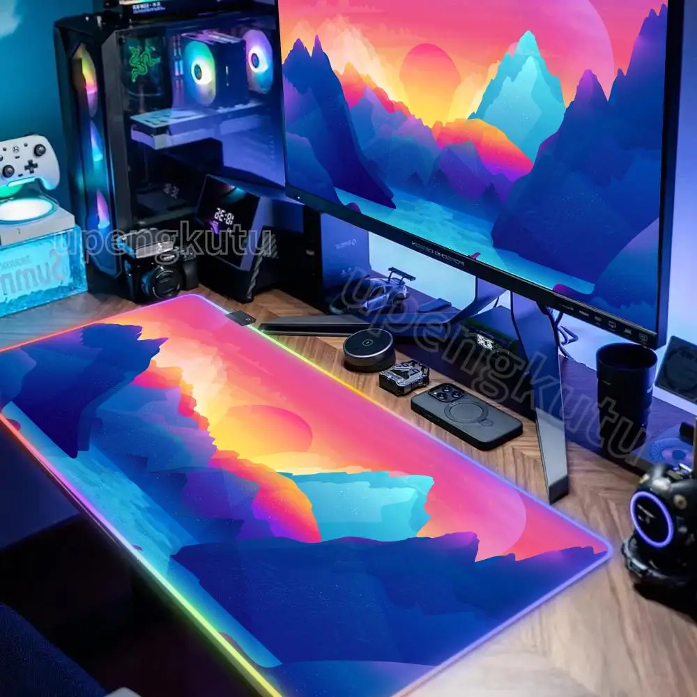 

Gray forest mountain view Table Cushion RGB Mouse Pad Gaming Non-slip Seamed Extended Pads Gamer Keyboard Office Accessories