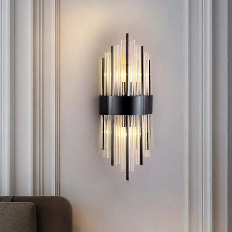 

Light luxury crystal wall lamp, living room TV background lamp, modern simple bedroom stainless steel wall lamp