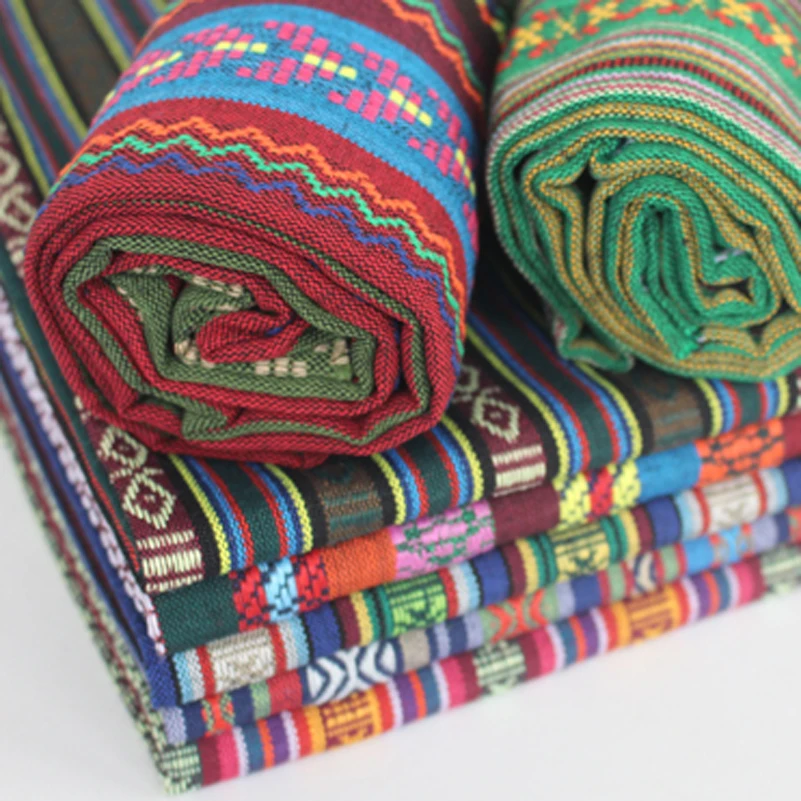 Bohemian Fabric Striped Jacquard Geometric Yarn Dyed Polyester Cotton Blend for Sewing Cape Turban by Half Meter