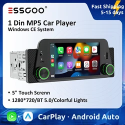 ESSGOO-reproductor Multimedia Universal para coche, autorradio estéreo con pantalla táctil de 5 pulgadas, MP5, 1DIN, 1280x720, Carplay inalámbrico