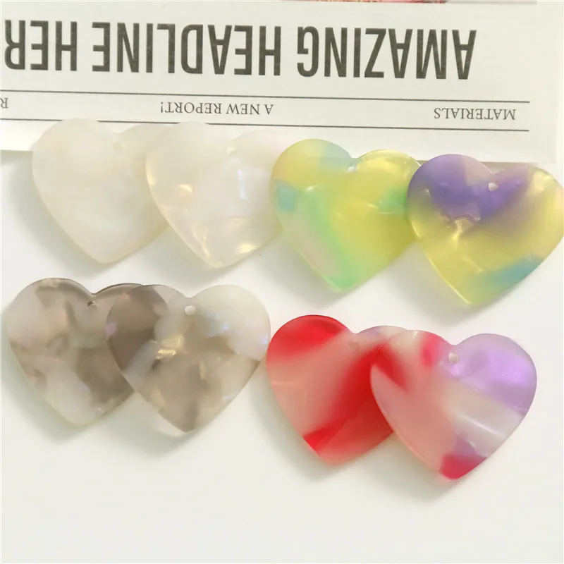 New style 50pcs/lot color pattern print geometry hearts shape acrylic beads diy jewelry earring/garment pendant accessory