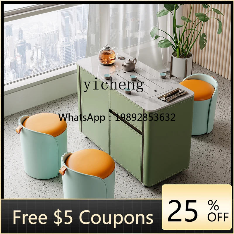 

U5 rock slab edge few saddle leather solid wood mobile tea table balcony household small tea table