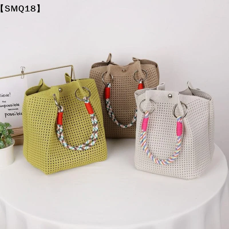 Mini Knitted Bucket Bag Women Small Handbag Geometric Colorblock Wristlet Purse With Detachable Handle 1PC【SMQ】