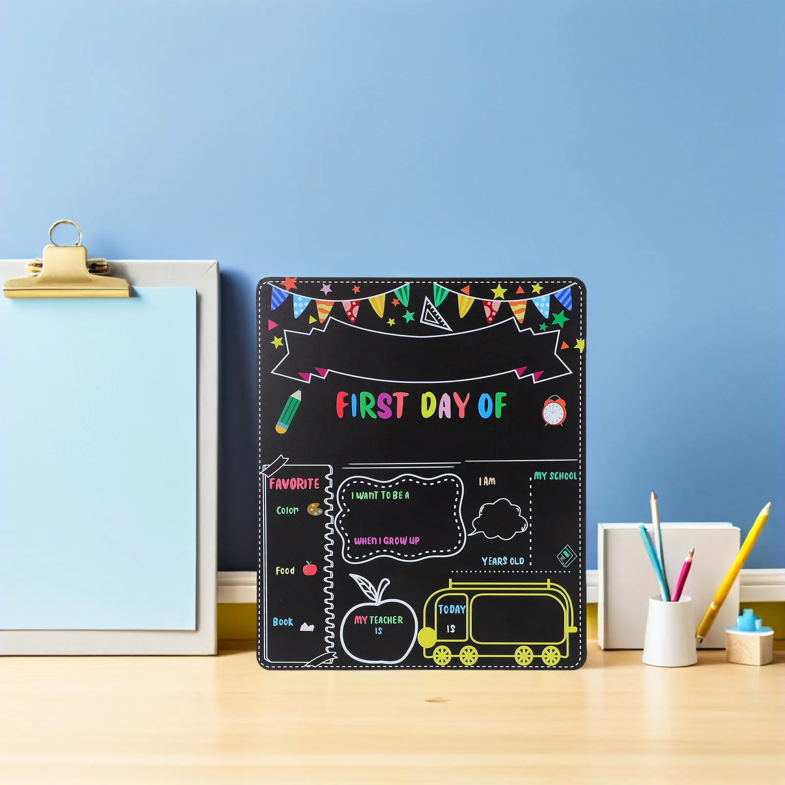 2Pcs School Double Sided Blackboard Reusable Wood Board Back to School Supplies Preschool Kindergarten 1St Grade Photo Prop