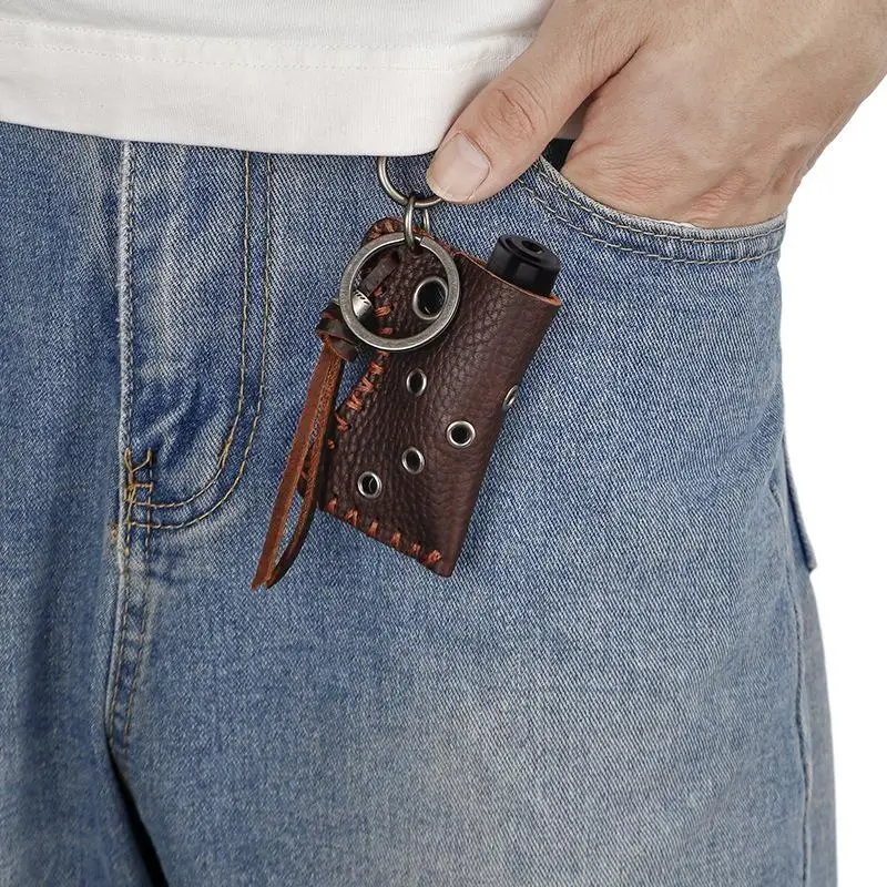 Kreatives Personalisiertes Feuerzeug-Etui aus Rindsleder, Retro-Street-Feuerzeug-Etui, Gürteltasche mit Schlüsselring-Zubehör – Detail 6