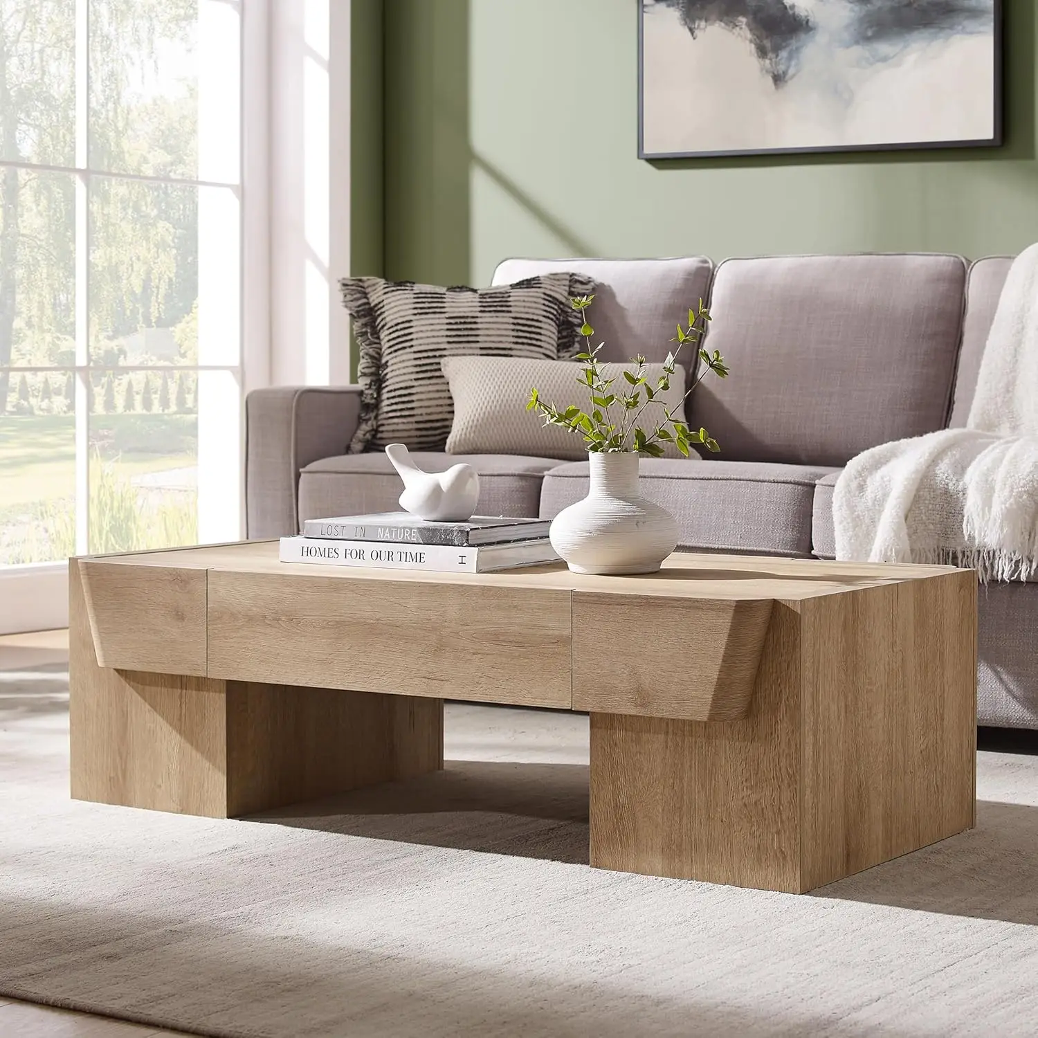 

Журнальный столик-тумба 47 дюймов, прямоугольный, с деревянным ящиком, для гостиной, натуральный дуб, на заказ