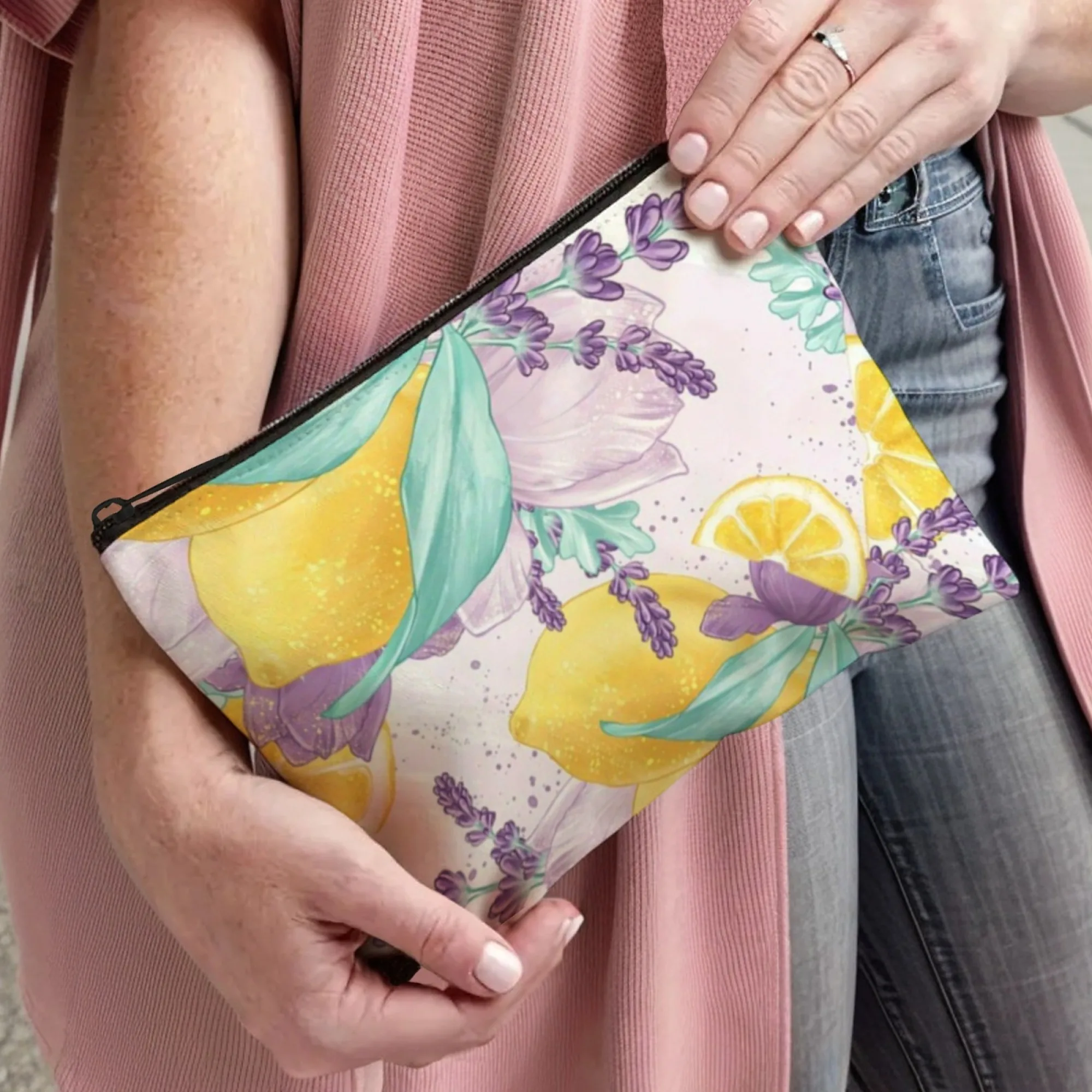 حقيبة مكياج عصرية من ليمون لافندر ريترو مطبوعة حقيبة مستحضرات تجميل قابلة للطي وخفيفة الوزن بسحاب للإغلاق للنساء والفتيات #3