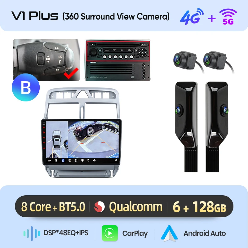 Junsun AI Draadloze CarPlay voor Apple Android Auto Radio Voor Peugeot 307 307CC 307 SW 2002-2013 GPS multimedia RDS WiFi Stereo