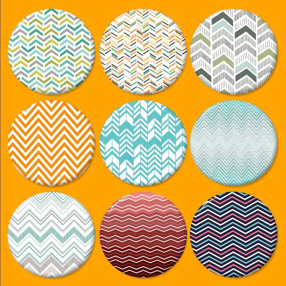 Geometric Zig Zag Wave Round Button Pins Slogan Creative Brooches Backpack Clothes Decoration Fashion Cartoon Jewelry Gifts