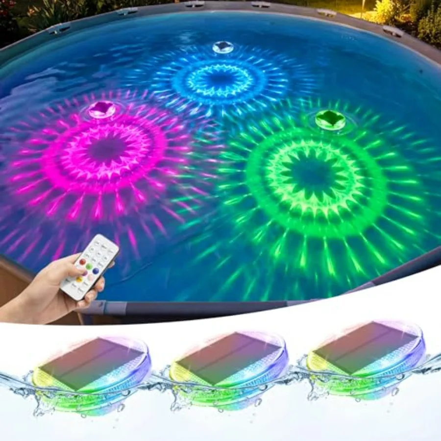 Floating Solar Pool Lights 3 Pack for Inground/Above Ground Pools Hot Tubs, IP68 Waterproof, Solar Powered with Remote Timer, 9