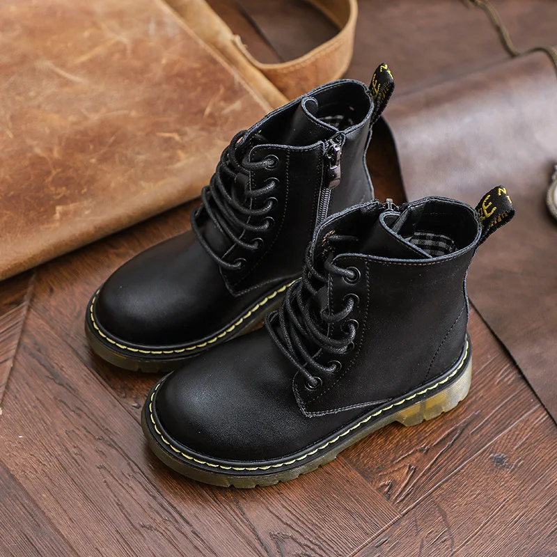 2024 Meisjes Leren Kinderen Motorlaarzen Nieuwe Baby Meisjes Schoenen Zij Rits Militaire Laarzen Jongens Kids Peuter Snowboots