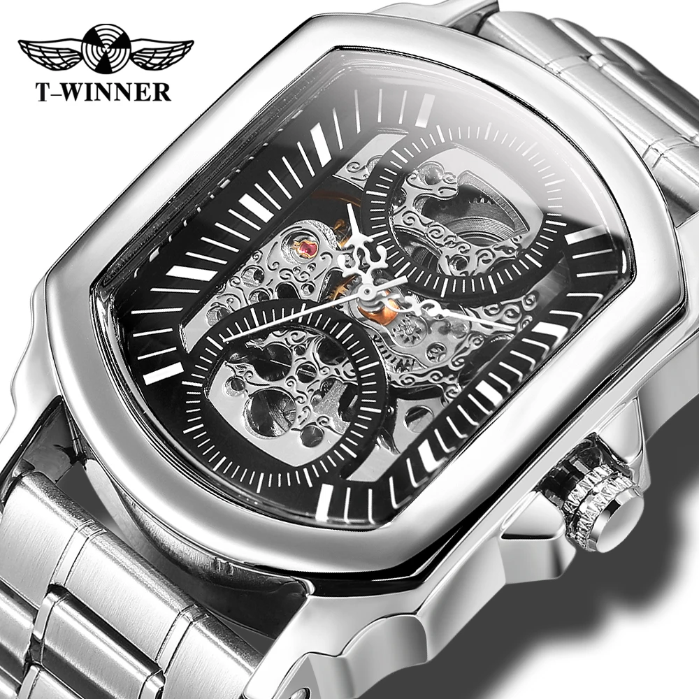 

Forsining 385A Silver Skeleton Automatic Mechanical Watch Waterproof Men Wristwatch Stainless Steel Watches Best Gift Clock