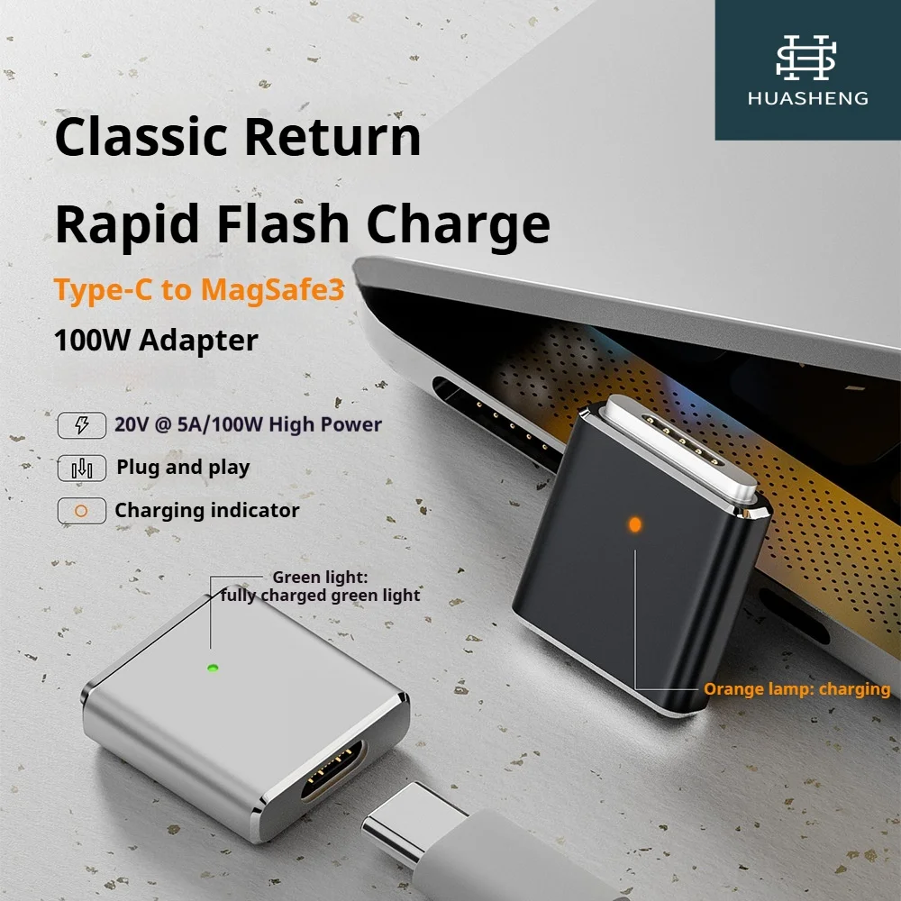 

100W USB Type C Magnetic PD Adapter For Magsafe 3 Fast Charging Converter 5A 20V MacBook Pro/Air 2021-2023