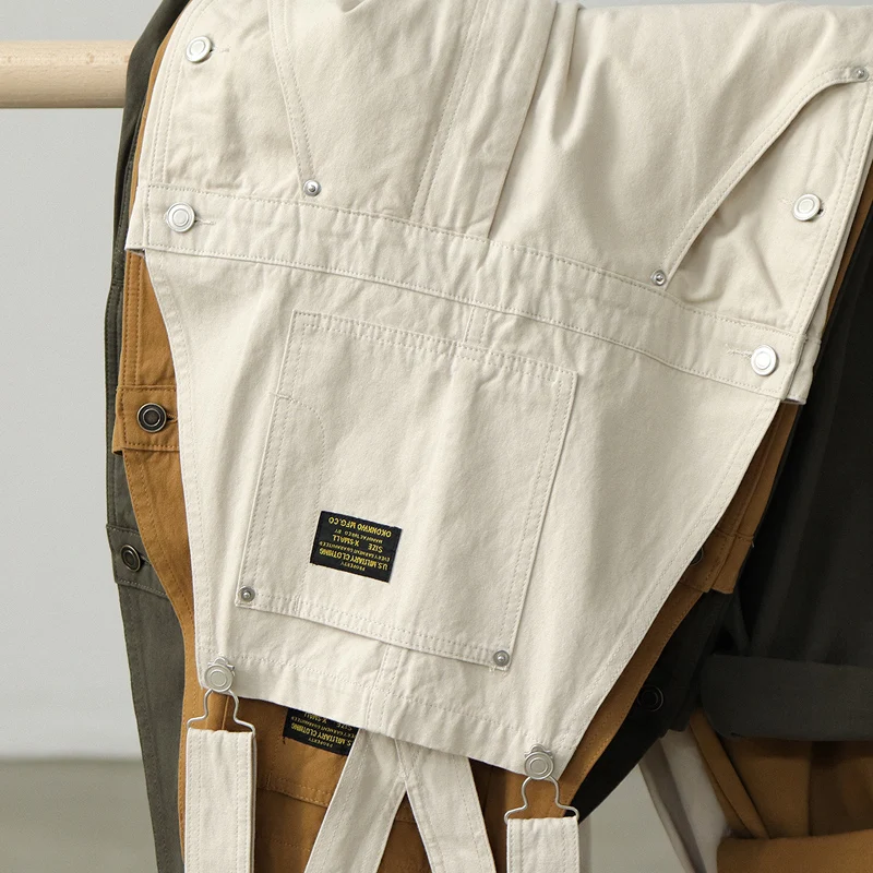 

Винтажные комбинезоны из чистого хлопка с завязками, свободные мужские широкие брюки-карго, молодежная энергетическая парусиновая ткань, всесезонные