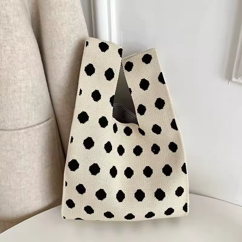 Women'S Knot Wrist Bag Handmade Knitted Bag Portable Mini Striped Tote Bucket Phone Bags Large Capacity Autumn Winter Handbags - Image 46