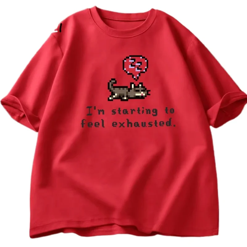 I'm Starting To Feel Exhaustedgraphci T-Shirts Stardew Valley Sleepy Cat Print T-Shirt Gamer Lover Kurzarmshirt