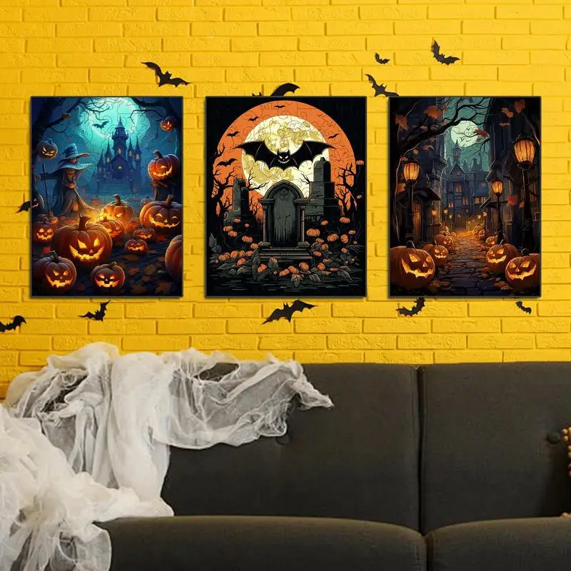 Halloween Nightmare Jigsaw Puzzle Haunted House Puzzle Holiday Puzzles 3D Haunted House Pumpkin Bat Grave Theme Puzzles For Boys