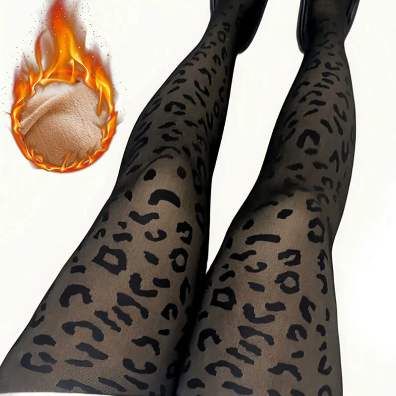 

Women Sexy Thermal Multiple Sizes Tights Winter Thicken Plush Leopard Pantyhose Girls Translucent Leggings Elastic Stockings