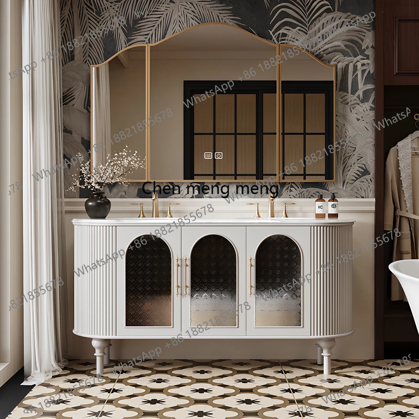 

2026 new American retro wind rock slab hot bending integrated double basin double faucet rubber wood